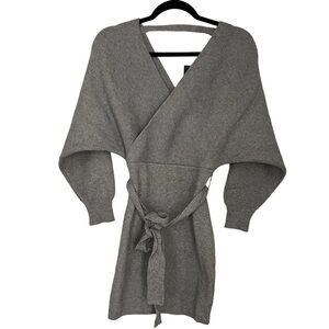 Forever 21 Knit Wrap Tie Dress Heather Grey Size Small Knit Sweater Dress  New
